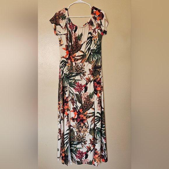 Lascana For Venus Off The Shoulder Tropical Floral Print Maxi Slit Dress Size L - Picture 3 of 12